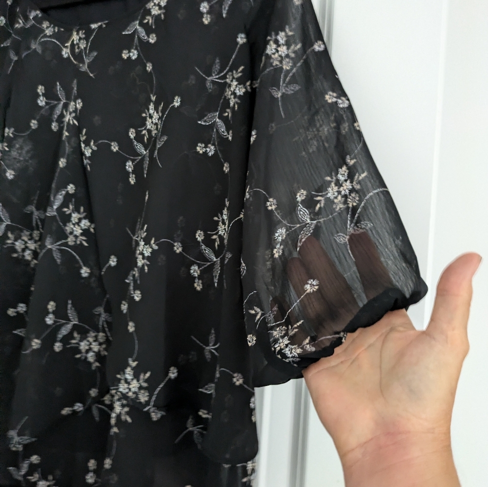 Blousology blouse round neck sheer- ish M - Picture 6 of 8